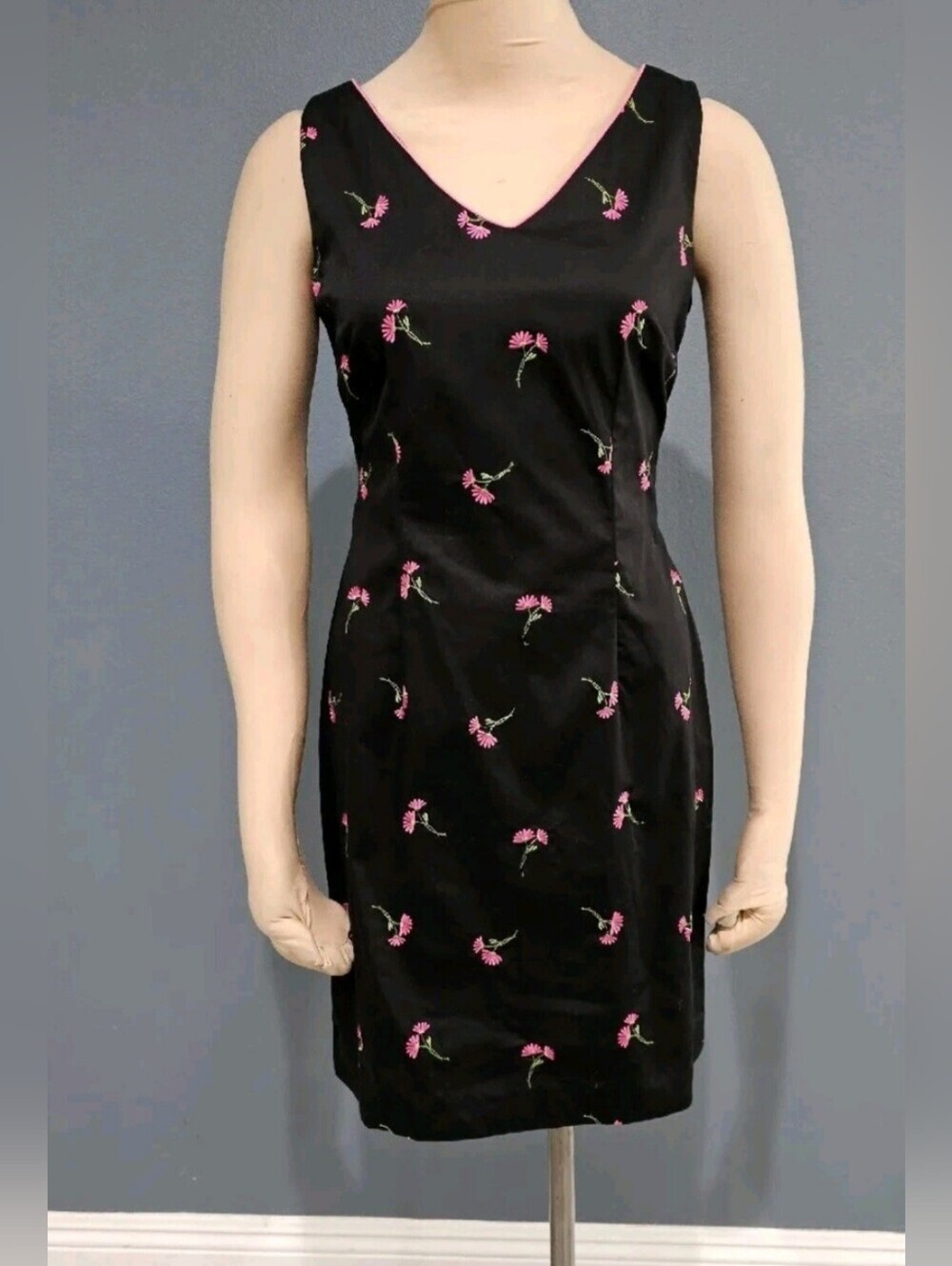 Amanda Smith Black Mini Dress with Pink Floral Accents